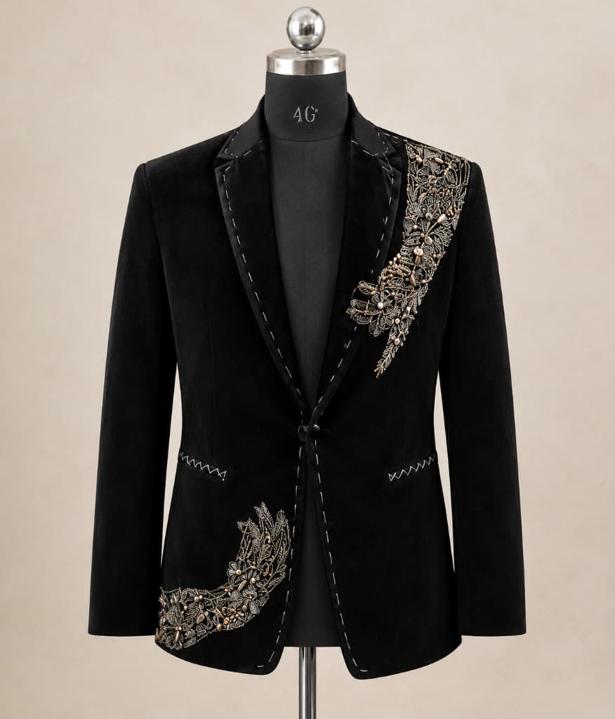 Black Embroidered Designer Blazer with Black Trouser Set